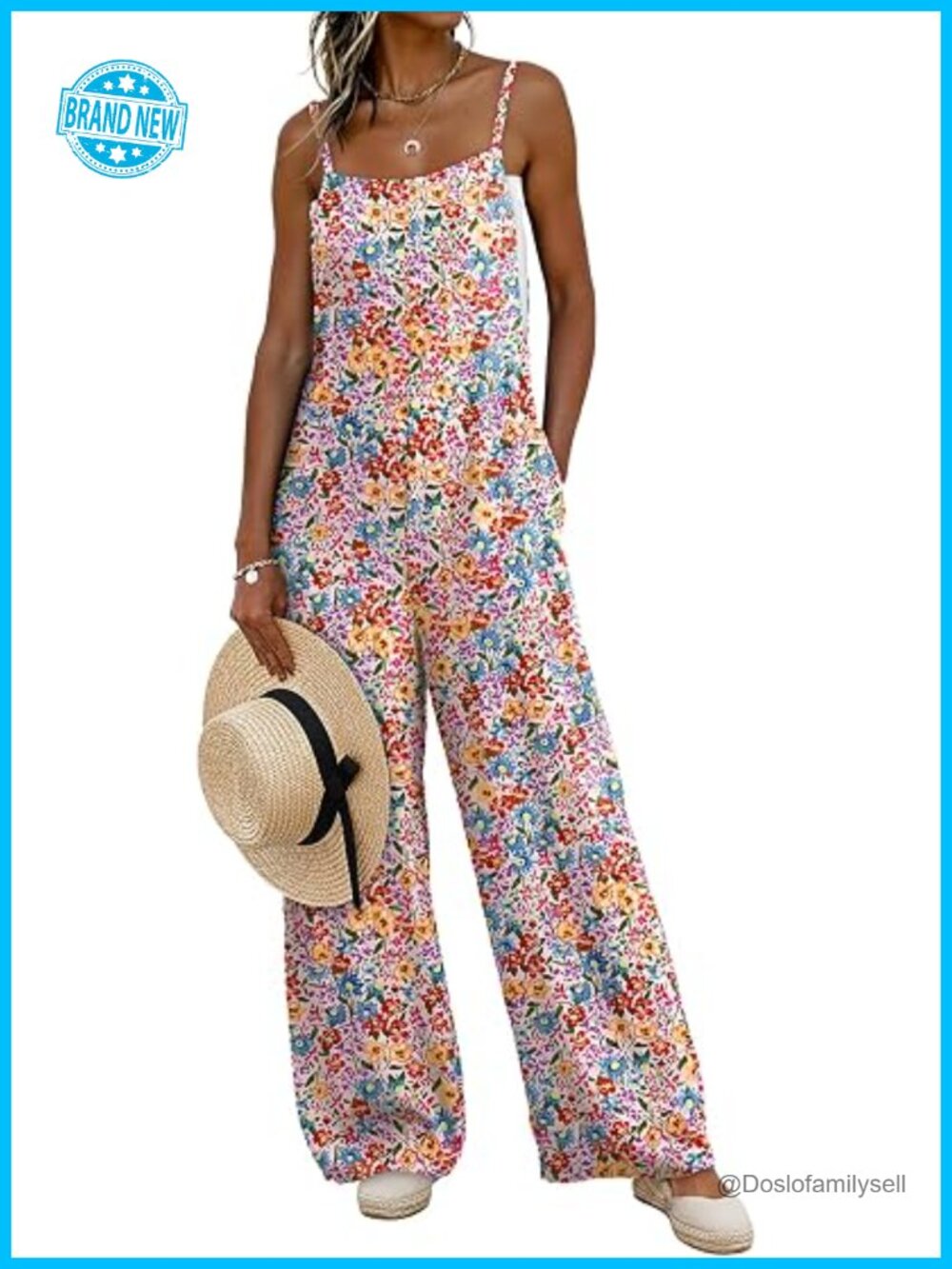 Sleeveless Square Neck Floral Jumpsuit Rayon Wide Leg Boho Overalls